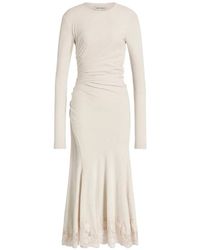 Alberta Ferretti - Lace Ruched Midi Dress - Lyst