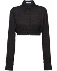 Prada - Logo Jacquard Cropped Button-down Shirt - Lyst