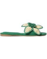Paloma Barceló - Ava Raffia-Flower Suede Sandals - Lyst