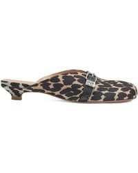 Ganni - Buckle Leopard-Print Mules - Lyst