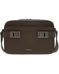 Ferragamo - East-West Gancini-Buckle Leather Messenger Bag - Lyst
