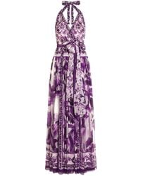 Dolce & Gabbana - Robe Longue En Soie À Imprimé Majolica - Lyst