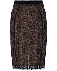 Elisabetta Franchi - Floral-Lace Satin-Trim Skirt - Lyst