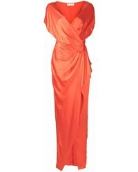 Michelle Mason - Robe Portefeuille Longue À Détails Drapés - Lyst