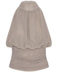 ROTATE BIRGER CHRISTENSEN - Chiffon Ruched Top Taupe - Lyst
