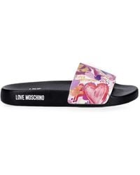 Love Moschino - Claquettes À Fleurs Et Logo Imprimé - Lyst