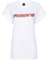 Pinko - T-Shirt mit Strass-Logo - Lyst