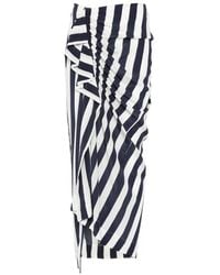 Bondi Born - Orta Silk Striped Ruffled Midi Skirt - Lyst