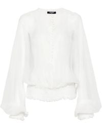 Balmain - Blouse En Mousseline De Soie À Taille Smockée - Lyst