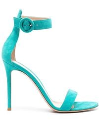 Gianvito Rossi - Turquoise Portofino 105mm Suede Sandals - Lyst