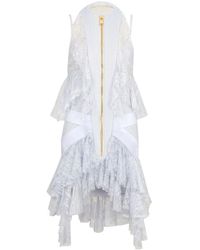 Balmain - Lace-Panelled Ruffle Mini Dress - Lyst
