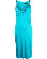 Versace - Logo-Plaque Cowl-Neck Midi Dress - Lyst