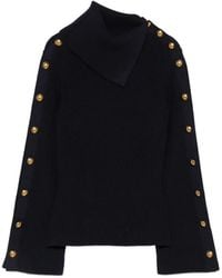 Elisabetta Franchi - Button-Embellished Ribbed-Knit Sweater - Lyst
