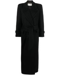 Saint Laurent - Belted Double-breasted Wool Coat - Lyst