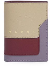 Marni - Taupe, Ruby And Saffiano-Leather Bifold Wallet - Lyst