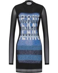 Moschino - Printed Long-Sleeve Mini Dress - Lyst