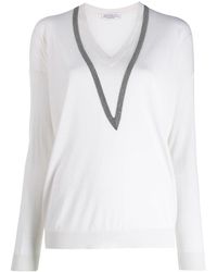 Brunello Cucinelli Verzierter Strickpullover - Weiß