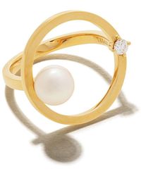 Tasaki - 18kt Yellow Gold Collection Line Kinetic Akoya Pearl And Diamond Ring - Lyst