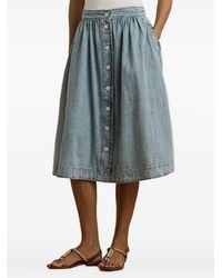 Ralph Lauren - Gesmockte Midi-Rok Met Knopen - Lyst