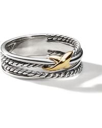 David Yurman - 18kt Yellow Gold And Sterling Silver X Crossover Band Ring - Lyst