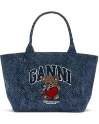 Ganni - Medium Denim Graphic Tote Bag - Lyst