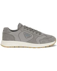 Prada - Logo-Plaque Suede-Panelled Sneakers - Lyst
