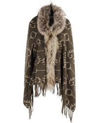 Bazar Deluxe - Geometrisch gemustertes Cape mit Faux-Fur-Besatz - Lyst