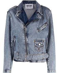 Moschino Jeans - Crystal-embellished Denim Biker Jacket - Lyst