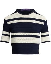 Ralph Lauren - Striped Textured Short-Sleeved Sweater - Lyst