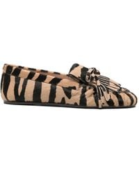Stuart Weitzman - Fringe-Detail Zebra-Print Loafers - Lyst