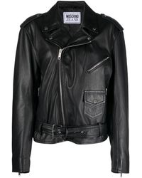 Moschino Jeans - Peace-sign Leather Biker Jacket - Lyst