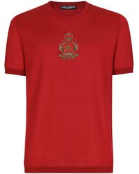 Dolce & Gabbana - T-Shirt aus Seide mit Wappen-Patch - Lyst