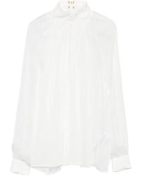 Elisabetta Franchi - High-Neck Gathered Silk Top - Lyst