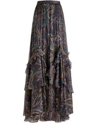 Etro - Silk Maxi Skirt With Paisley Foliage Motif - Lyst