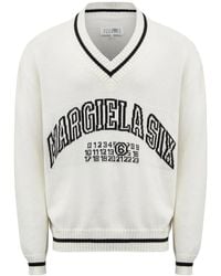 MM6 by Maison Margiela - Cotton And Wool Sweater With V-Neck - Lyst