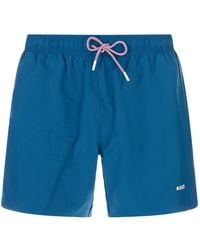 BOSS - Short De Bain À Lien De Resserrage Et Logo Imprimé - Lyst