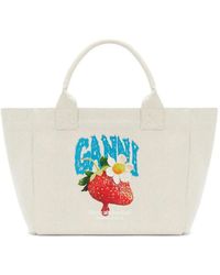 Ganni - Medium Strawberry-Print Tote Bag - Lyst