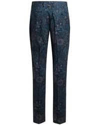 Etro - Tailored Wool Trousers With Floral Motif - Lyst