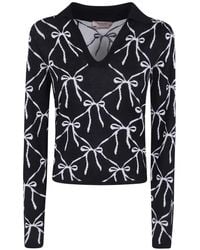 Twinset - Pull À Col V Et Motif Nœud - Lyst