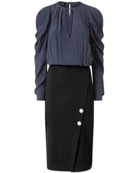 Pinko - Puff-Sleeve Button-Detail Midi Dress - Lyst