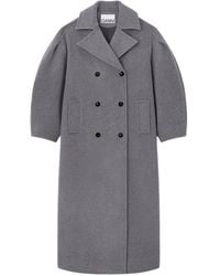 Ganni - Balloon-Sleeves Double-Breasted Coat - Lyst