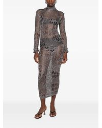 Dondup - Open-Knit Long-Sleeved Midi Dress - Lyst