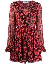 MSGM - Ruffled Dress With Butterfly Pattern - Lyst