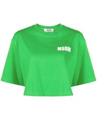 MSGM - Logo-print Cropped Cotton T-shirt - Lyst