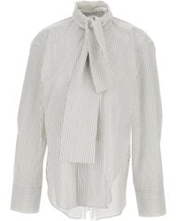 Plan C - Gestreepte Blouse Met Gestrikte Hals - Lyst