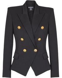 Balmain - Grain-De-Poudre Double-Breasted Fitted Jacket - Lyst