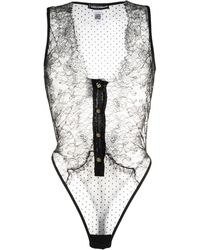 Dolce & Gabbana - Plunging Sheer Lace Bodysuit - Lyst