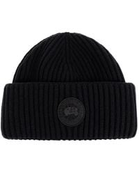 Canada Goose - Logo-Patch Ribbed-Knit Beanie Hat - Lyst