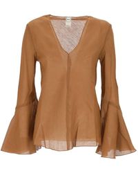 120% Lino - Blouse À Manches Évasées - Lyst