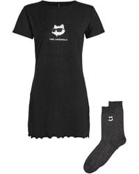 KARL LAGERFELD - Ikon Glitter Pajama Dress & Socks Gift Set - Lyst